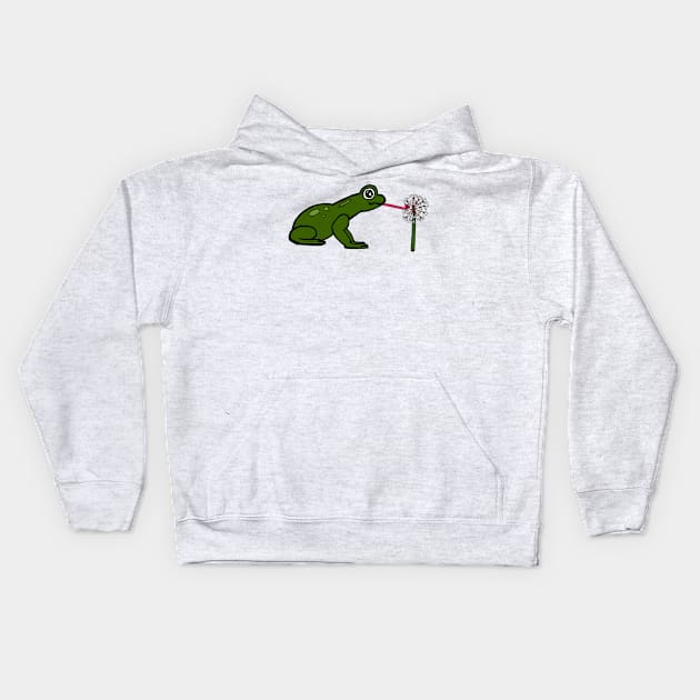 Frog Licking a Dandelion Kids Hoodie by MoreThanADrop